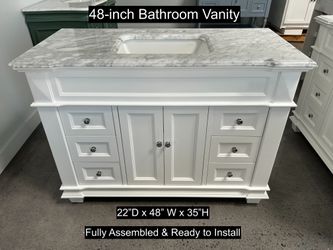 48" Bathroom Vanity with Carrara Marble Countertop & Solid Wood & Plywood Cabinet #3476
