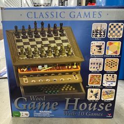 Wood Game House – 10-in-1 Classic Board Game Set (Chess, Checkers, Backgammon & More)