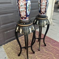 2 Vintage Mother Of Pearl Plant Stands