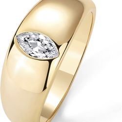 14K Gold Plated Chunky Dome Statement Ring for Women | Marquise Cubic Zirconia Dome Ring | Thick Stackable Bands