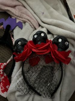Halloween Skull Rose Headband with Veil