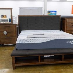 RALENE MEDIUM BROWN STORAGES UPHOLSTERED BEDROOM SET QUEEN/KING BED DRESSER NIGHTSTAND AND MIRROR CHEST OPTIONS 