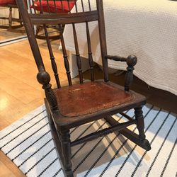 Antique 1860s Civil War Era Victorian Press Back Child’s Wooden Rocking Chair
