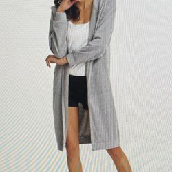Grace Karin Women’s White Long Full Zip Hoodie Cardigan with Kangaroo Pocket, size M