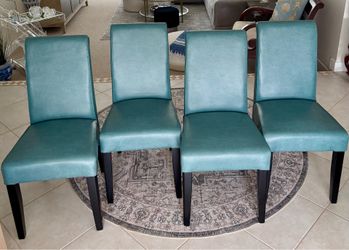 Set of 4 Blue Textured Faux Leather Dining Chairs