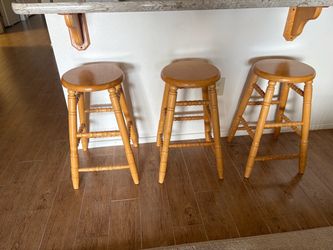 Set of 3 Wooden Bar Stools