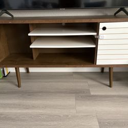 Tv Stand Mid Century Modern- White/ Walnut 