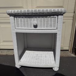 Vintage White Wicker Nightstand