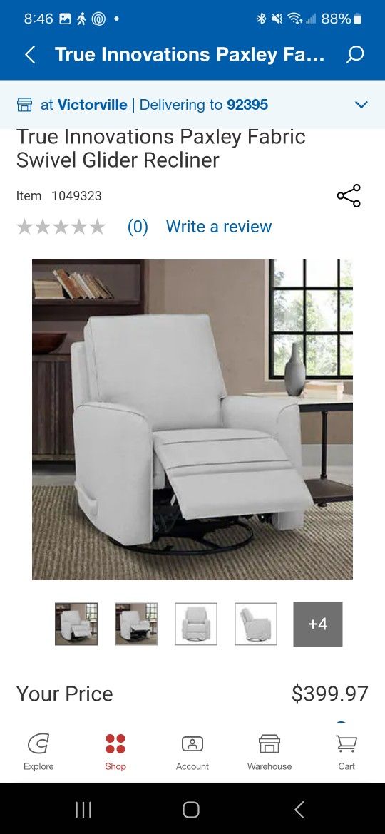 True Innovations Paxley Fabric Swivel Glider Recliner