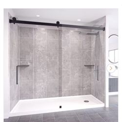 Platinum Grey-Tetherow 60 in. x 36 in. × 83 in. Base/Wall/Door Rectangular Alcove Shower Stall/Kit Matte Black Center