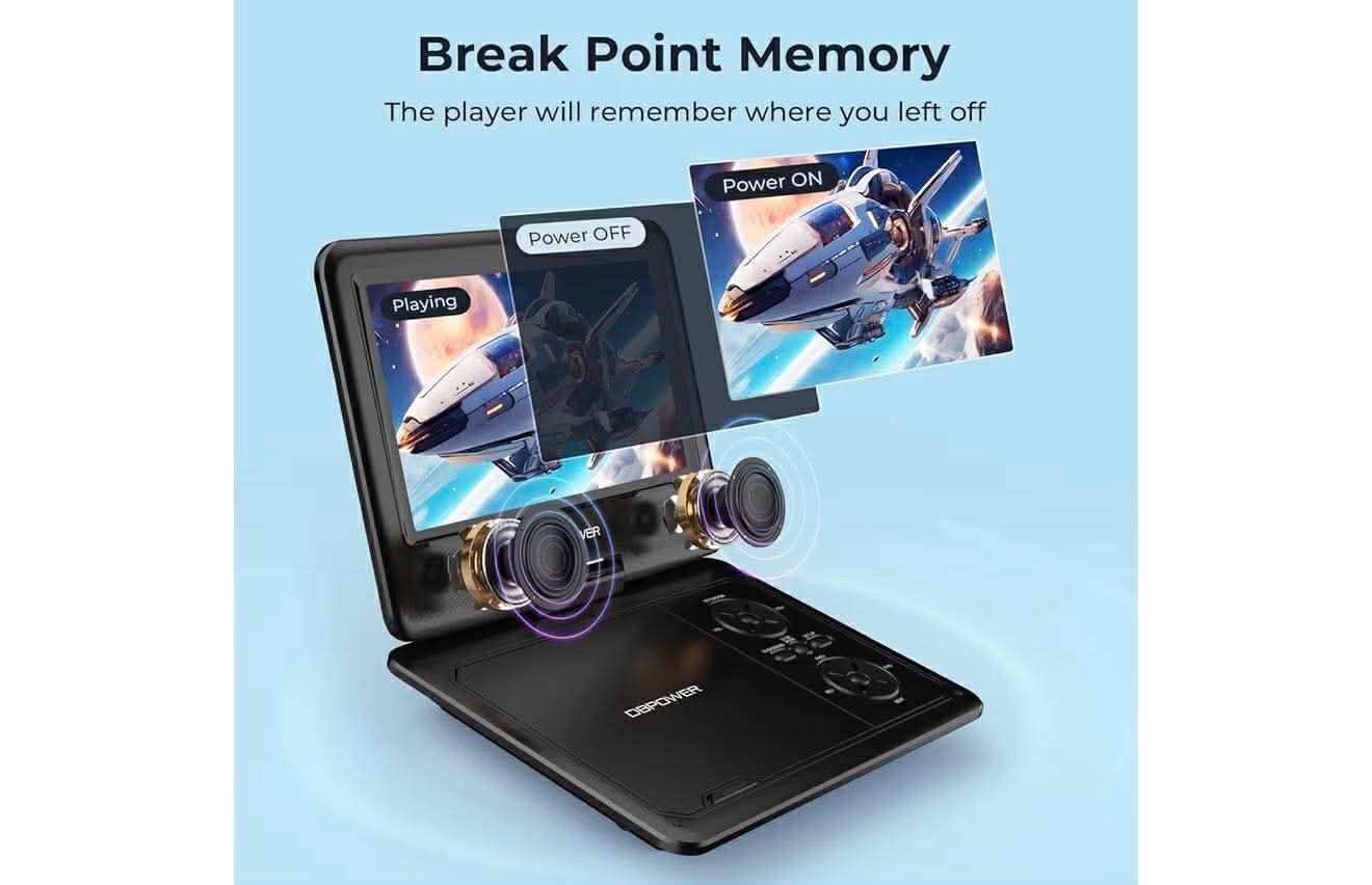 New-DBPOWER 11.5" Portable DVD Player, 5-Hour Built-in Rechargeable Battery, 9" Swivel Screen, Support CD/DVD/SD Card/USB, Remote Control, 1.8 Meter C