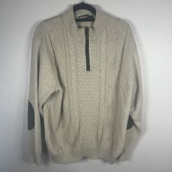 Vtg Norm Thompson Pullover Elbow Patch Sweater 1/4 Zip Wool Blend - sz XL