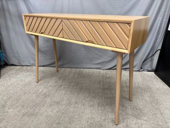 Blonde MCM Style Chevron Carved 2-Drawer Console Table