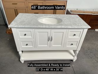 48" Bathroom Vanity with Carrara Marble Countertop & Solid Wood & Plywood Cabinet #3448