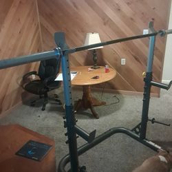 Adjustable Squat Rack/Bench Press And Barbell