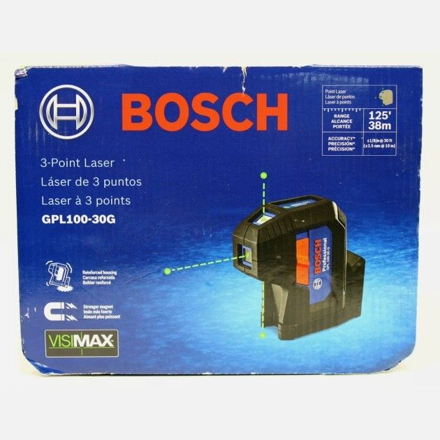 Bosch GPL100-30G 125ft Green 3-Point Self-Leveling Laser with VisiMax  Technology and Integrated 360° MultiPurpose Mount 