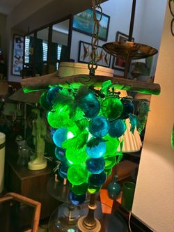 1970s Acrylic Grape Cluster Swag Corner Hanging Pendant Chandelier Light