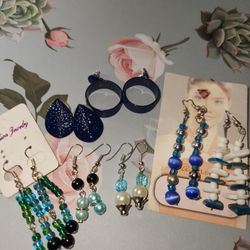 #1914, LOT VTG BLUE COLLECTION EARRINGS, THEY ALL IN GREAT CONDITION
