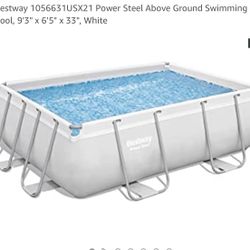 New, Bestway 1056631USX21 Power Steel Above Ground Swimming Pool, 9'3" x 6'5" x 33", White