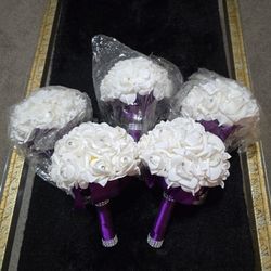 Purple and white bouquets