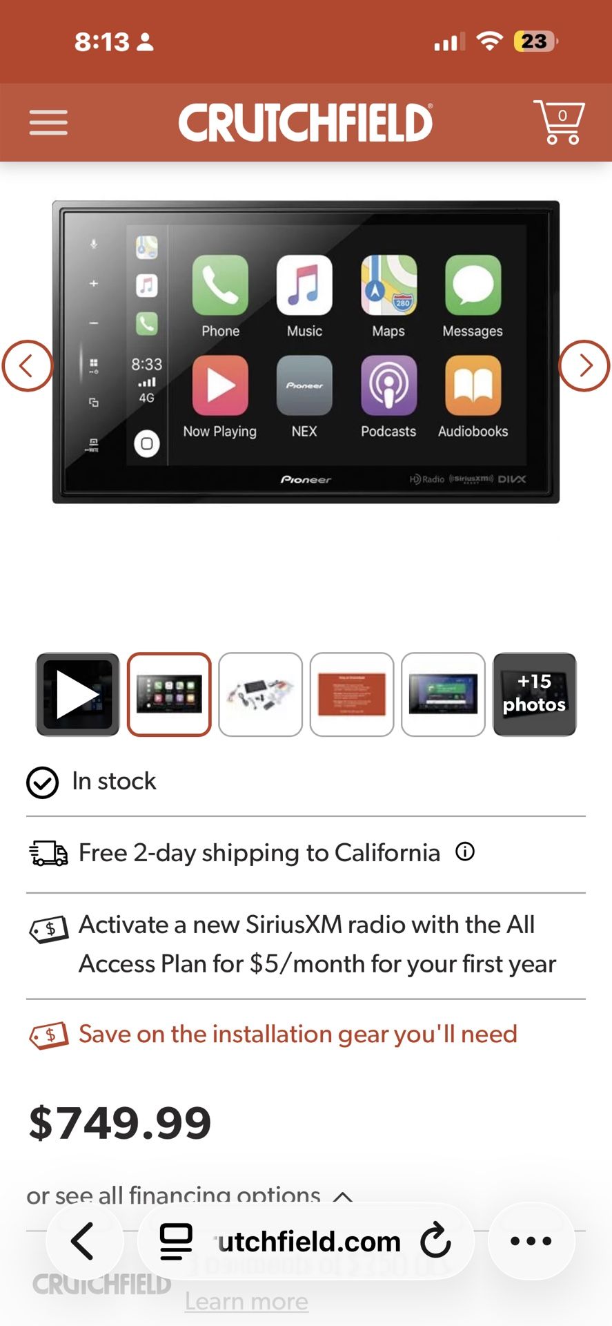 Pioneer DMH-C5500NEX 8 Inch