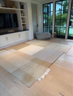 Four Hands Bran 100% Wool Designer Area Rug in Saffron Khaki Cream - 8’ x 10’ + Premium Non-Slip Rug Pad Included
