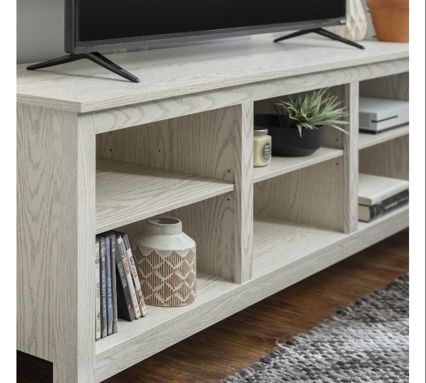 Manor Park Wood TV Media Storage Stand for TVs up to 78" - White Wash