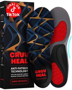 CRUVHEAL Work Orthotic Insoles - Anti-Fatigue Medium Arch Support (Size XL, Blue)