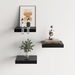 Homy Casa FAAS BK WOOD Floating Wall Shelves "8" Set of 3 for Storage and Display