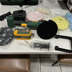 Cordless Buffer Polisher, 20V Brushless Car Polisher, 4.0Ah Battery, 6 Speed 2000-5500 RPM, Dual Action, D-Handle, Side Handle, Charger, with 4 Pads f