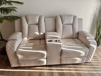 Vegan leather power loveseat recliner