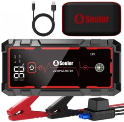 3-in-1 Soulor Portable Car Emergency Power Supply, 5000A And 6000A Battery Starters, Smart Clip Optional, with EVA Storage Bag, LED Emergency Light, R