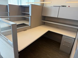 Haworth Compose Glass Loaded Various Sizes L Shape Stations 65" Tall