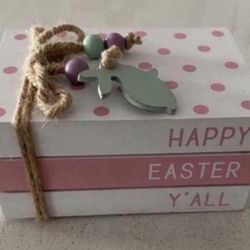 HAPPY EASTER STACKED BOOKS DECOR 