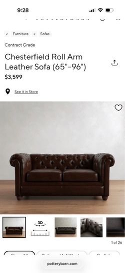 Pottery Barn Chesterfield Roll Arm Leather Loveseat