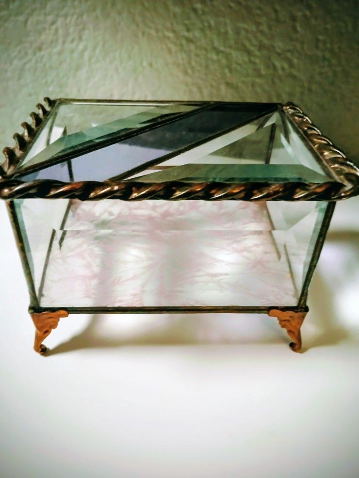 Victorian Beveled Glass Footed Jewelry Box