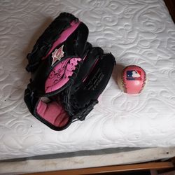 Brand New Easton Black N Pink Leather Baseball Glove And MLB Ball  121/2 Pattern Glove All For Only 20$