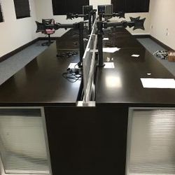 8 Person Work Station W / 8 Pedestal File Cabinets- Add VIVO Dual / Single Monitor Desk Mount