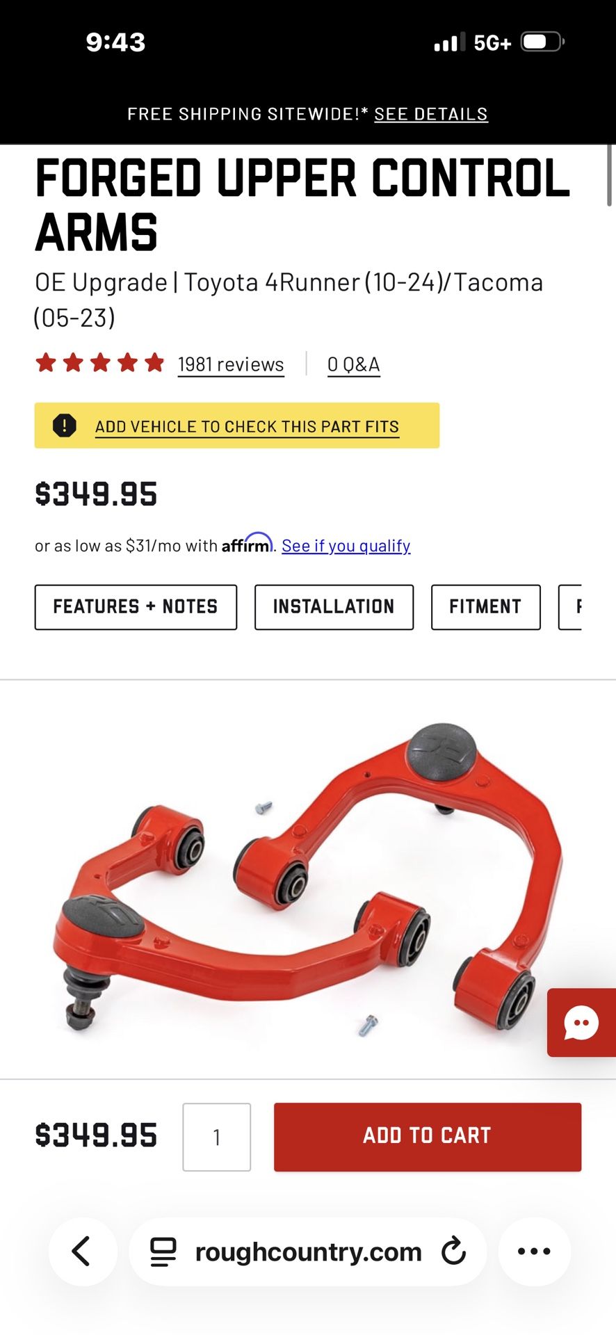 2005-2023 Toyota Tacoma Rough Country Front Lift