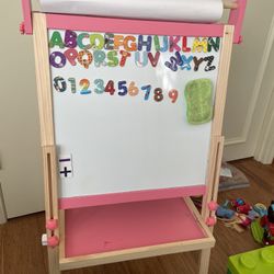Art Easel W/ Chalk Board, Dry Erase Board, Paper Roll, And Magnets