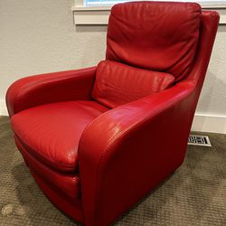 Roche Bobois Red Italian Leather Lounge Arm Chair