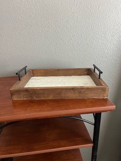Wood Serving Tray with Metal Handles