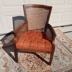 Beautiful Vintage Orange Tufted Cane Accent Chair 