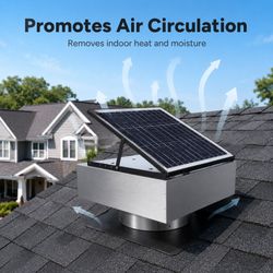 12 Stainless Steel Solar Roof Vent Fan,40W Tilt Adjustable Solar Panel,Dual Power 3-Speed Remote Attic Fan,1200 CFM,MPPT Controller Solar Ventilator f