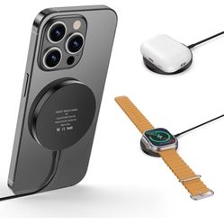 3 in 1 Magnetic Wireless Charging Pad for iPhone 12-16 Series, Charging Pad for Multiple Devices Mag Safe Wireless Charger Pad for Apple Watch 9/8/7/6