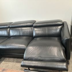3 Seat Black Sectional Leather Sofa Recline 