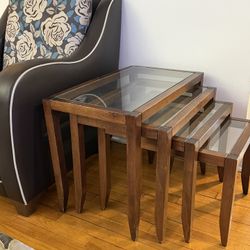 Wood And Glass Nesting Tables - Set Of 4