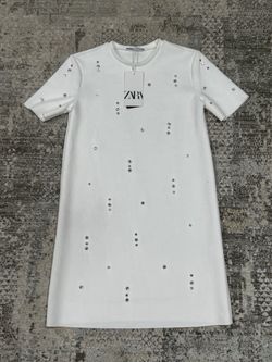 Zara White Mini Dress with Crystal Embellishments