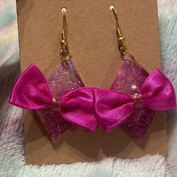Pink Ombré Glitter Bow Earrings