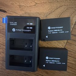 FirstPower DMW-BLC12 Camera Battery (2-Pack) + Dual USB Charger